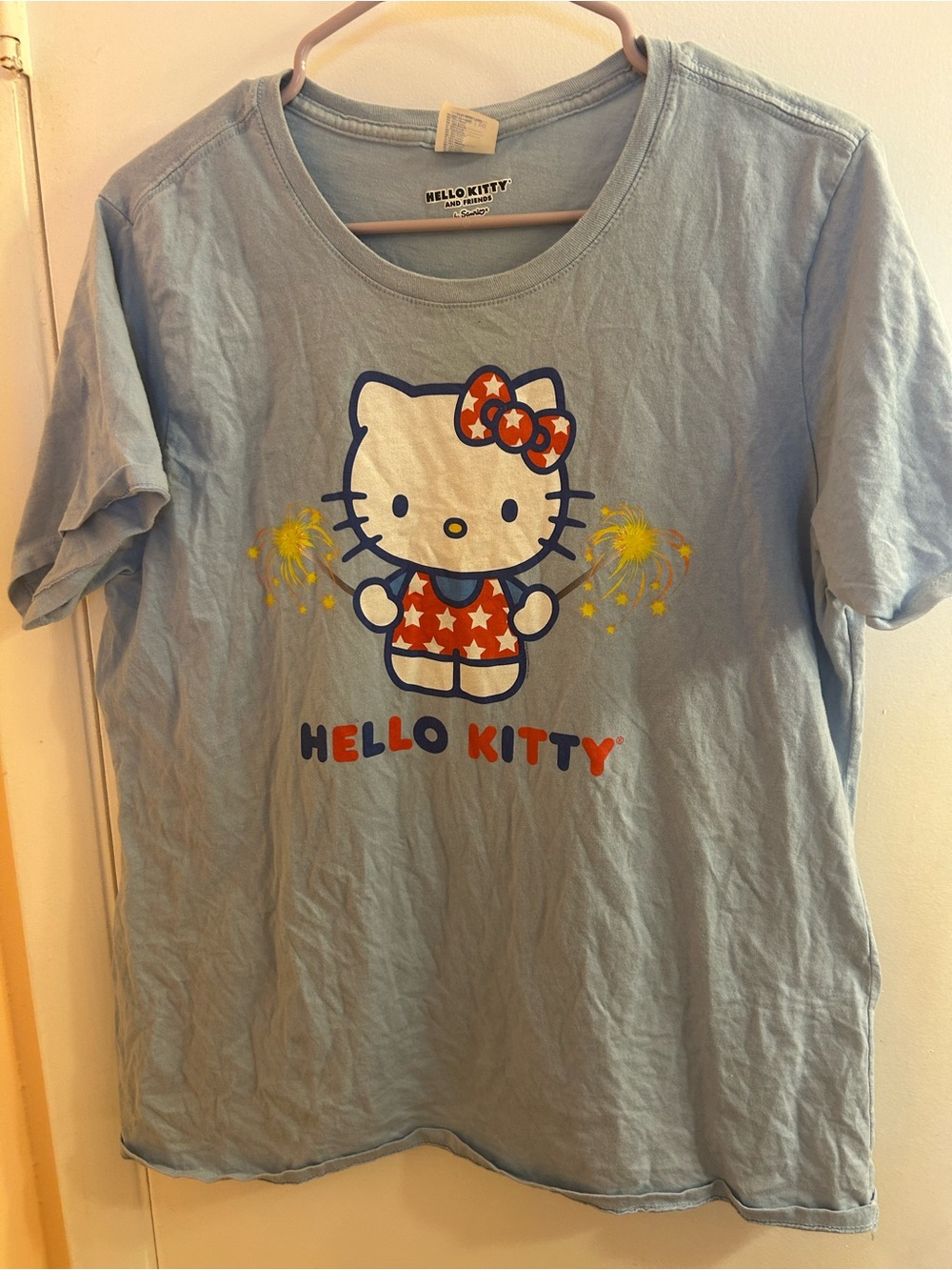 Hello Kitty Light Blue Tee with Red Star Outfit and Yellow Spark Details
